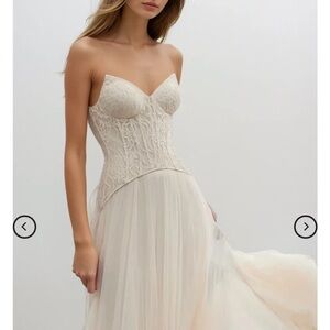 Innovare Denim Strapless Lace Maxi Dress in Cream